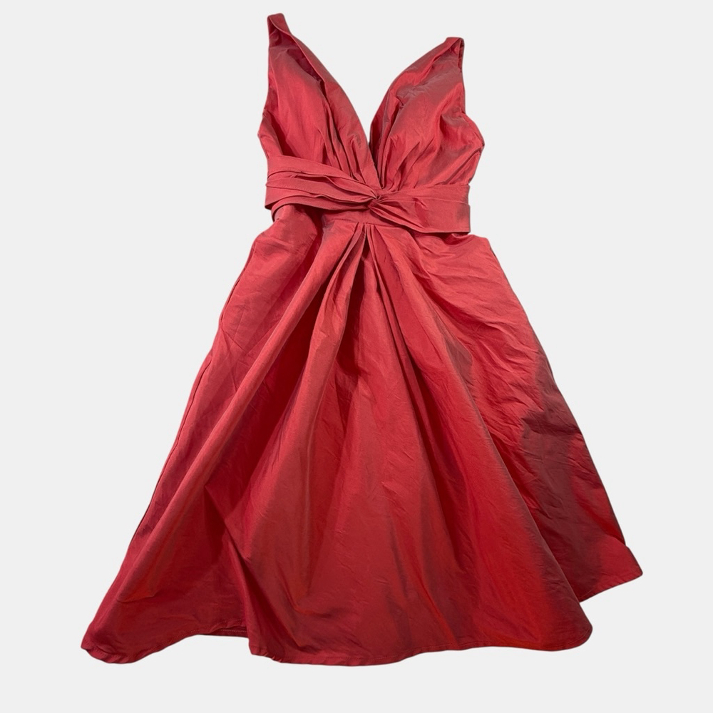 Jim Hjelm Occasions Dress Womens 4 Red Formal Bridesmaid Cocktail A Line V Neck